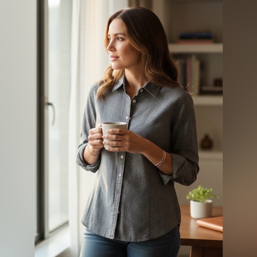 346 Brooks Brothers Polka Dot Chambray Button Front Shirt